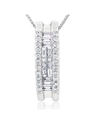14K White Gold 0.48ct Cherished Glitz Micropave Baguette Princess DiamondPendant