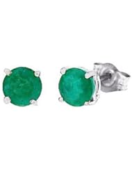 1.35Ct 6MM Round Genuine Emerald Stud Earrings in 14Kt White Gold(A Quality)