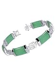 Sterling Silver 10mm Green Jade Gemstone 7.5 inch Bracelet With Secure Latch Clasp