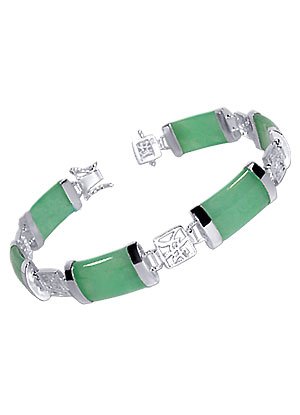 .925 Sterling Silver 10mm Green Jade Gemstone 7.5" Bracelet With Secure Latch Clasp