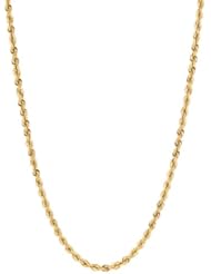 14K 18" Yellow Gold 3.0mm Polish Diamond Cut Solid Rope Chain With Lobster Clasp