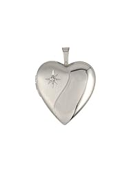 Sterling Silver Heart Shape Single Diamond Star Design Sterling Silver Locket