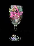 Flamingo Frolic Design - Hand Painted - Wine Glass - 8 oz..