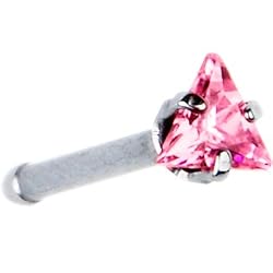 18 Gauge Pink Triangular Cubic Zirconia Nose Bone