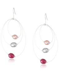 Sterling Silver 3 Circle Freshwater Cultured Pearl French Wire Dangle Earrings