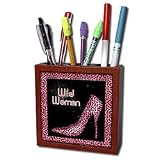 Doreen Erhardt Animal Print Collection - Pink Cheetah Print Wild Woman Stiletto Pump and Bling - Tile Pen Holders-5 inch tile pen holder