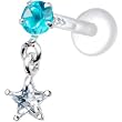 Silver 925 Aqua Round Star Dangling CZ Tragus Earring
