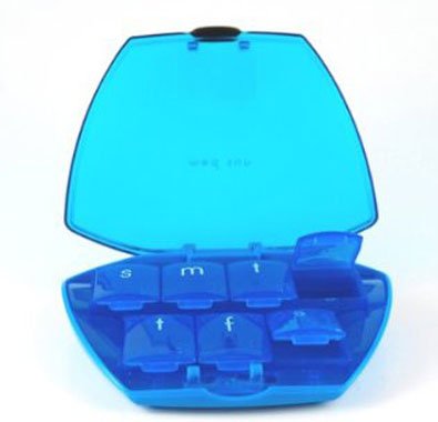 Med Sun Blue or Green 7 Day Pill Organizer with Protective Lid Color Will Vary