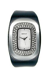 * DKNY Donna Karan Watch for Women * Model: NY4410 * Silver Tone * Black Leather Band
