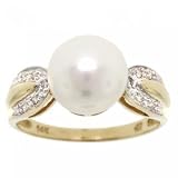 New 14KT Yellow Gold Ring Cultured Akoya Pearl Diamond