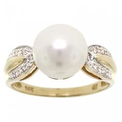 Cultured White Akoya Pearl & Diamond Ring Crafted in 14K Gold
