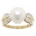 New 14KT Yellow Gold Ring Cultured Akoya Pearl Diamond
