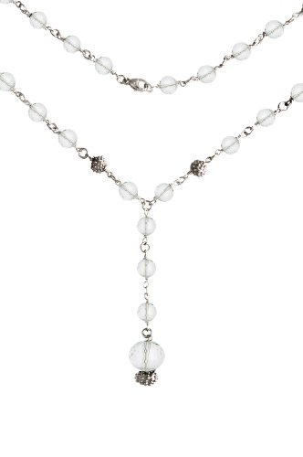 .925 Sterling Silver Bead and Rock Crystal Rosary Style Y-Necklace