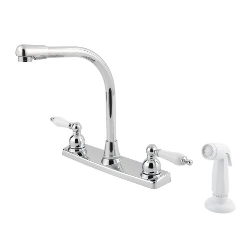 Pfister G136-4000 Pfirst Series Two Porcelain Lever Handle 4-Hole Lead Free Kitchen Faucet, Polished Chrome