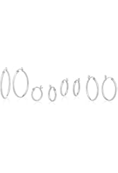 2mm Sterling Silver Hoop Earrings Set 4 Pairs (15mm 20mm 25mm 30mm)