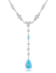 Sterling Silver Blue and White Simulated Diamond Y-Shaped Teardrop Necklace, 17"