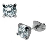 Jewelry Earrings 316L Stainless Steel,Cubic Zirconia Studs WIDTH=6-mm Hypo-allergenic