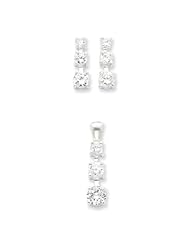 Sterling Silver 3 Stone CZ Earrings & Pendant Set