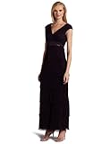 IMAGE OF Jessica Howard Women's Missy Tiered Long Pleated Chiffon Dress, Eggplant, 12