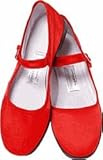 Mary Jane Cotton China Doll Slippers in US Womans Sizes (Red)