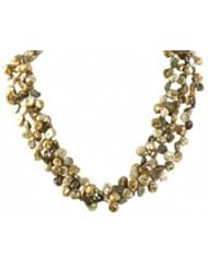 Sterling silver three strand dyed freshwater cultured pearl chocolate, gold and champagne colors, 18.5"