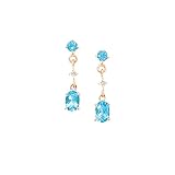 14k Gold, Blue Topaz & Diamond 3 Stone Drop Earrings
