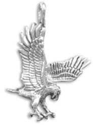 Genuine Elegante (TM) .925 Sterling Silver Oxidized Landing Eagle Charm. 100% Satisfaction Guaranteed.