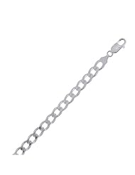 sterling silver rhodium plated 24" 7.8mm polish diamond cut curb chain with lobster clasp 24 inches long
