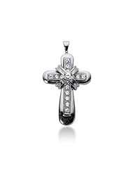 14K White Gold Round Diamond Pave Set Cross Pendant (0.24ct)