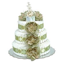 Large Sage Peonies Sage Circle Diaper Cake by Bloomers