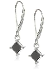 14k White Gold Princess Cut Black Diamond Dangle Earrings (1 cttw)