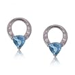 Blue Topaz & Diamond Circle of Love Earrings in 14K White Gold