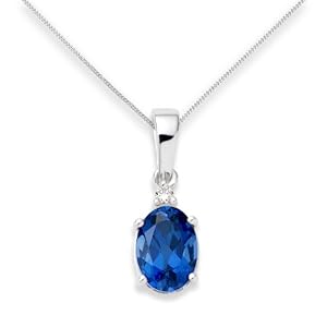 Sapphire Necklace, 9ct White Gold, Diamond and Created Sapphire Pendant, 45cm Chain, by Miore, UNI003P2W