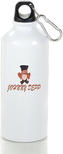 EVALY Famous Movie Star Mad Hatter Poster Stylish Sports Water Bottle White With Carabiner Hook,400-600ml /6.5OZ