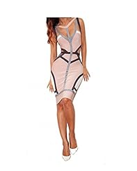 V-neck Nylon/Rayon/Spandex Spring Summer Fitted Colorblocking Bandage Dress/Bodycon Dress 