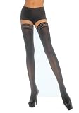 Opaque Thigh High With Elastic Striped Silicone Top