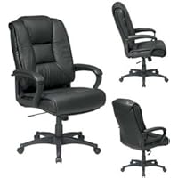 Deluxe High Back Leather Chair with Padded Loop Arms Seat Material: Black Leather
