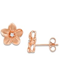 Plumeria Earrings with Diamonds in 14K Rose Gold - 11mm
