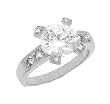 Sterling Silver Rhodium Engagement Ring with Clear CZ - Size: 6-9
