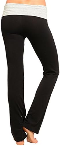 Simplicity Athletic Fold-Over Workout Yoga Pants Activewear, Black/Grey, M