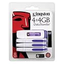 Kingston DataTraveler I 4 GB USB 2.0 Flash Drive DTI/4GB-4P - Trim 4 Pack (Purple)