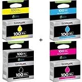 Genuine Lexmark 100XL Series High Yield Ink Cartridges - Set of 4 Colors (Black, Cyan, Magenta, Yellow)