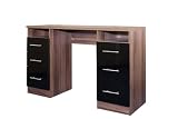 Hilton Black & Walnut 6 Drawer Dressing Table Study Desk Super Hi Quality Gloss