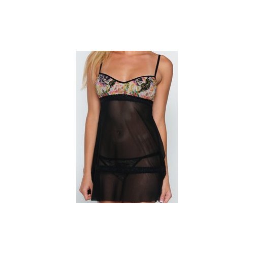 Ed Hardy Tattoo Mesh Lingerie Chemise w/ G-string Thong