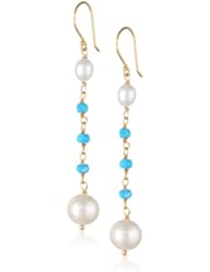 Gold-Plated Sterling Silver, White Freshwater Cultured Pearl (7.5-8mm), and Turquoise Drop Earrings