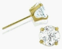 Genuine 2.5mm White Topaz 14 Karat Yellow Gold Round Earrings