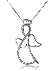 Sterling Silver 1/10Cttw Diamond Angel Pendant Necklace, 18" (1/10Cttw, I-J Color, I2-I3 Clarity)