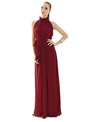 Chiffon/Wool Halter Belted Maxi Dress 