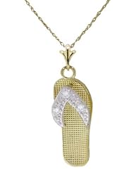 14K Yellow Gold Diamond Accented Flip Flop Necklace