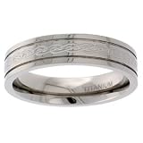 Titanium 6 mm (1/4) Flat Comfort Fit Band with Etched Celtic Knot work and Raised Edges. LIFETIME WARRANTY.